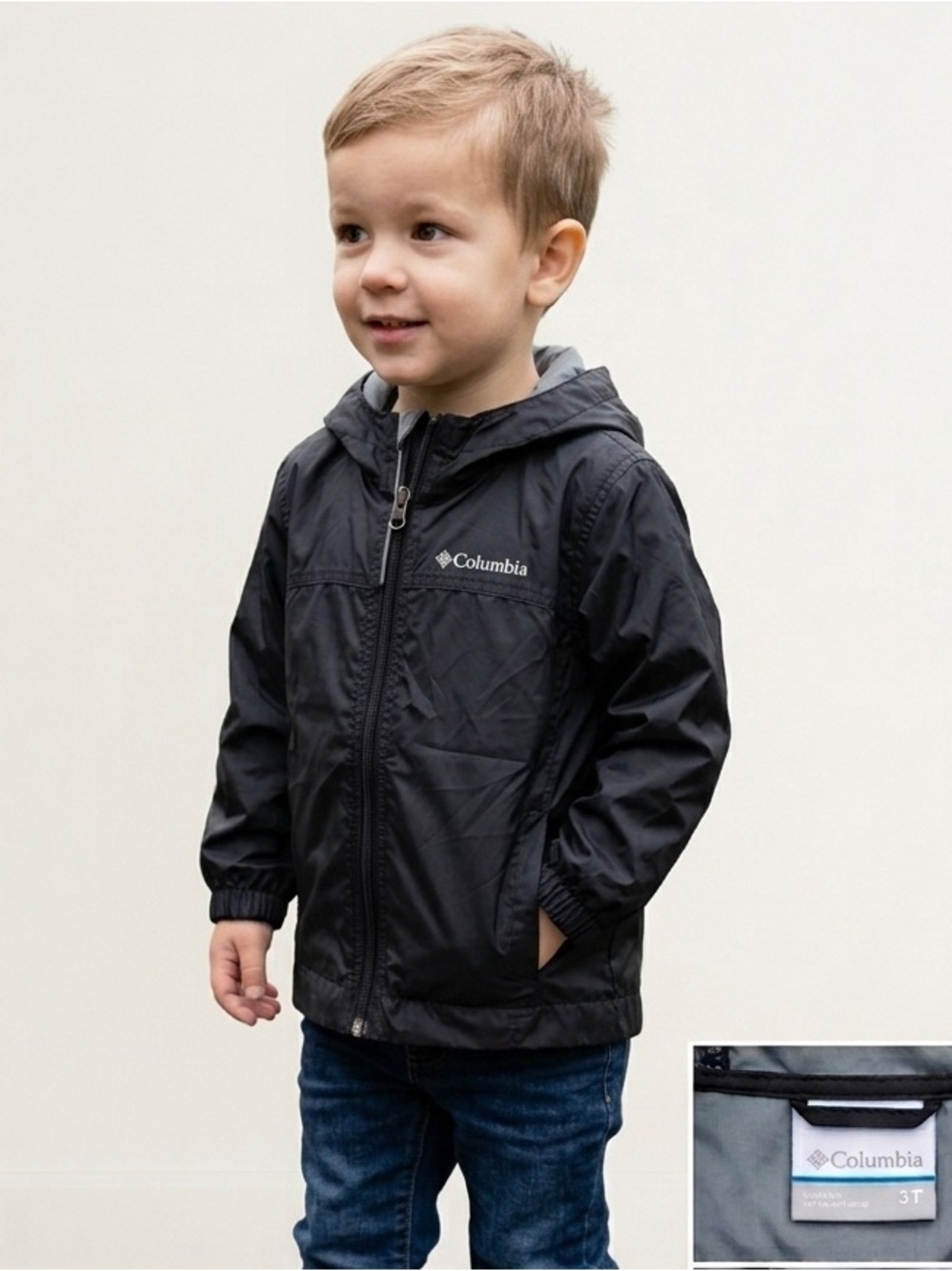 Columbia Kids Black Hooded Rain Jacket